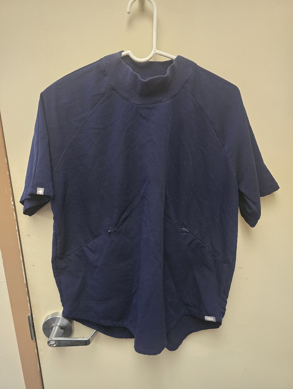 FIGS Navy Short-Sleeve Mock Neck Scrub Top